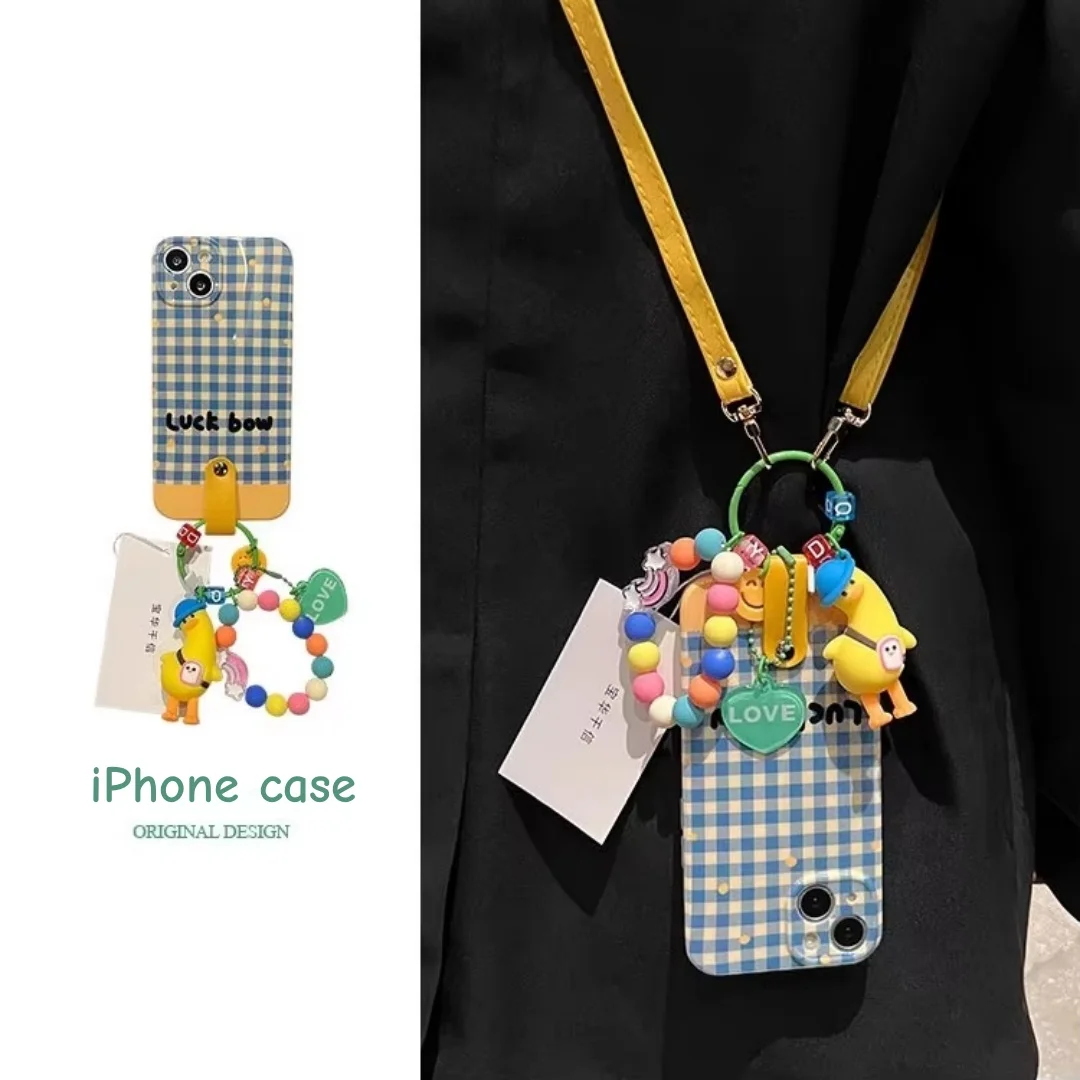 

Подвеска в пасторальном стиле с маленькой желтой уткой, подходит для iPhone 12/13 pro 14 15 16 pro max, чехол для телефона, милый высококачественный ремешок через плечо