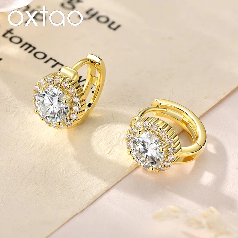 

OXTAO D Moissanite Hoop Earrings 6.5mm VVS1 for Women Jewelry 14K Gold Filled Big Moissanite Earring Wedding Bridal Gift