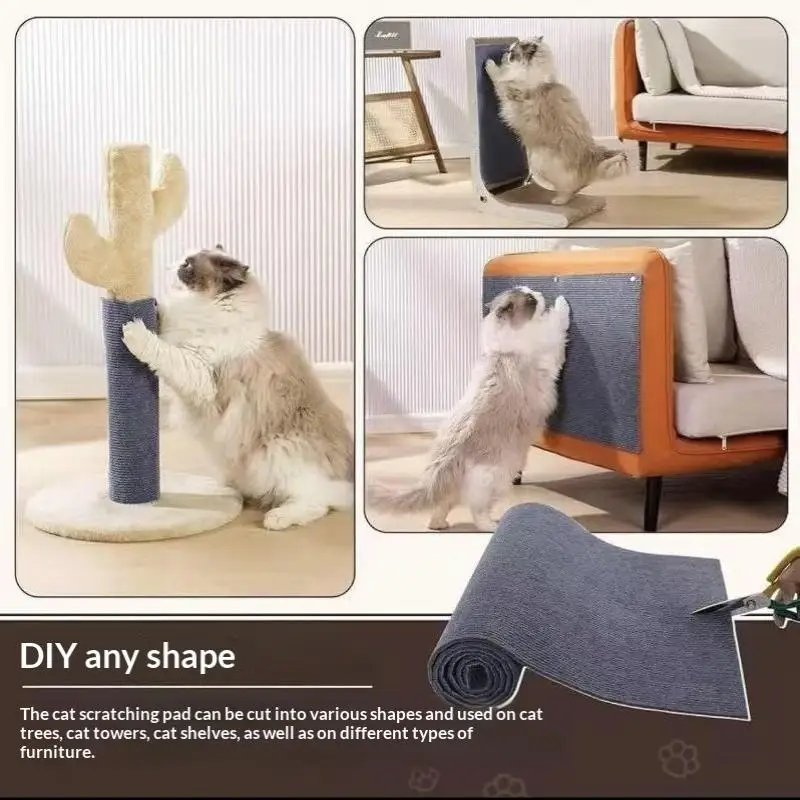 Light Grey Cat Scratch Mat Self Adhesive Carpet Roll Wear Resistant Cat Scratcher Pad For Sofa Furniture Wall Protection