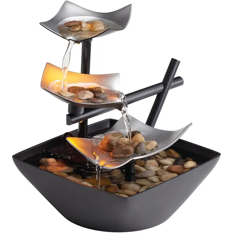 【FITTING】Deep Basin& Natural River Rock Tabletop Water Fountain-Automatic Pump, Home Decor Soothing For Living Room For Office