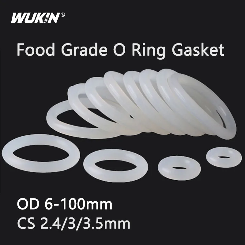 20PCS OD 6-100mm x CS 2.4/3/3.5mm Food Grade Silicone O-Ring White Rubber Seal Gasket Heat-Resistant Waterproof Ring Gaskets