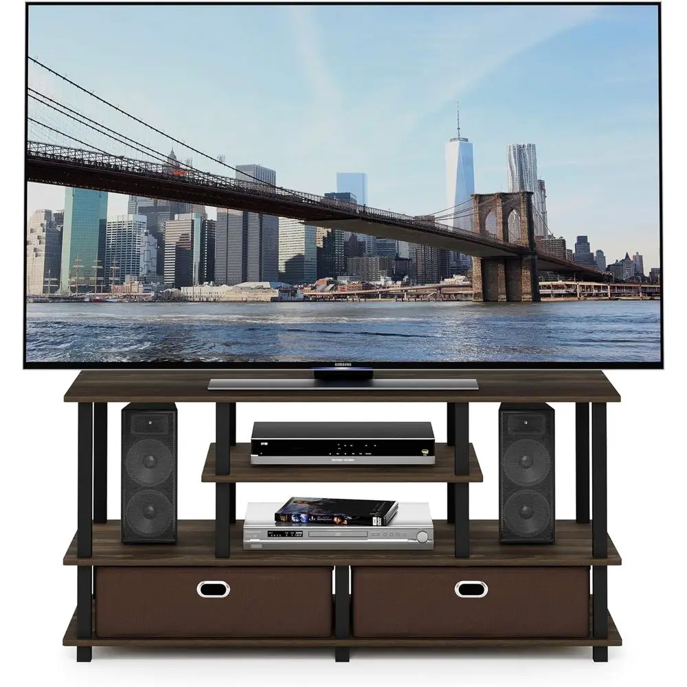 JAYA Large Stand for up to 50-Inch TV, Columbia Walnut/Black/Dark Brown