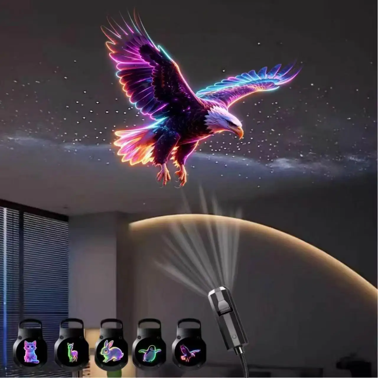 Five animal-patterned projection night lights [White Rabbit + Eagle + Penguin + Flower Cat + Llama] pattern projection lamps.