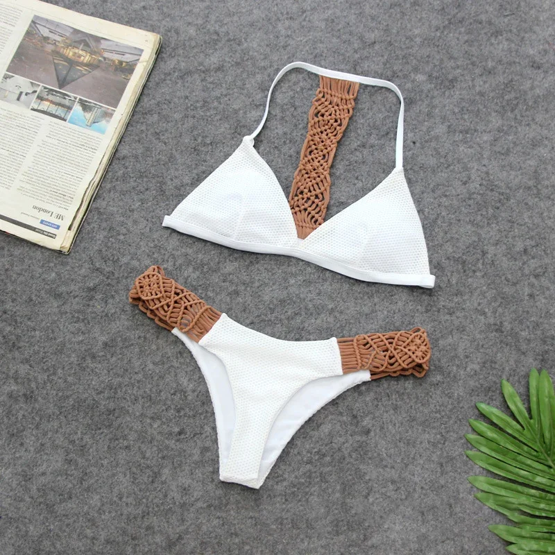 Bikinis sexis de cintura baja para mujer, traje de baño de corte alto femenino, conjunto de Bikini con cordón, bañador blanco, novedad de 2023