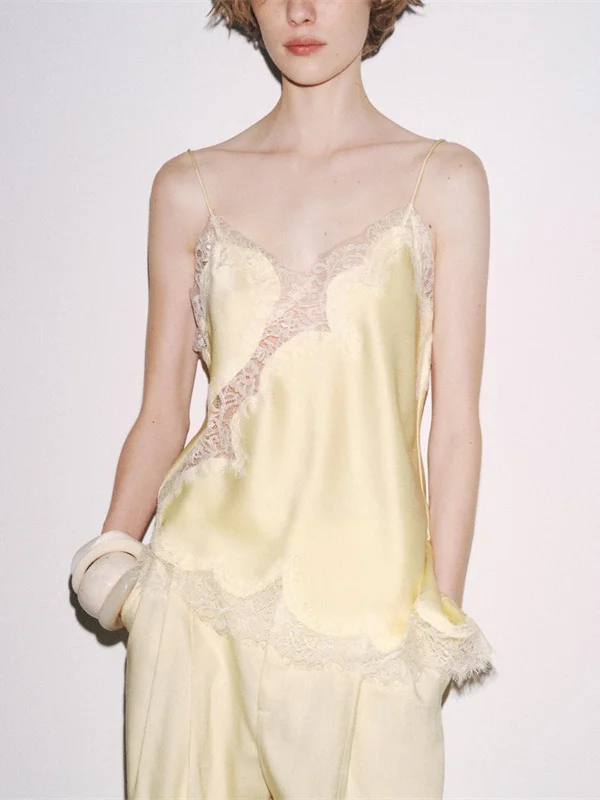 Neue Sommer frauen Spitze Asymmetrische Saum Unterwäsche Sle Dünnen Riemen Top Pendeln Sle Slim Fit Regelmäßige Länge Reine Farbe