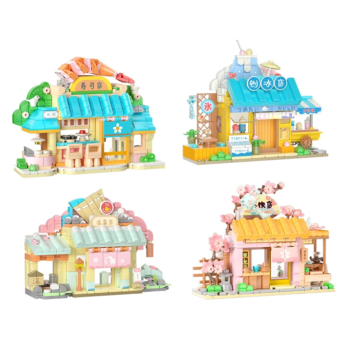 

Chibi Maruko-chan's Shop Japanese Street View Hot Spring Shop Shaved Ice Shop Puzzle Building Blocks Ornaments Toys Gifts