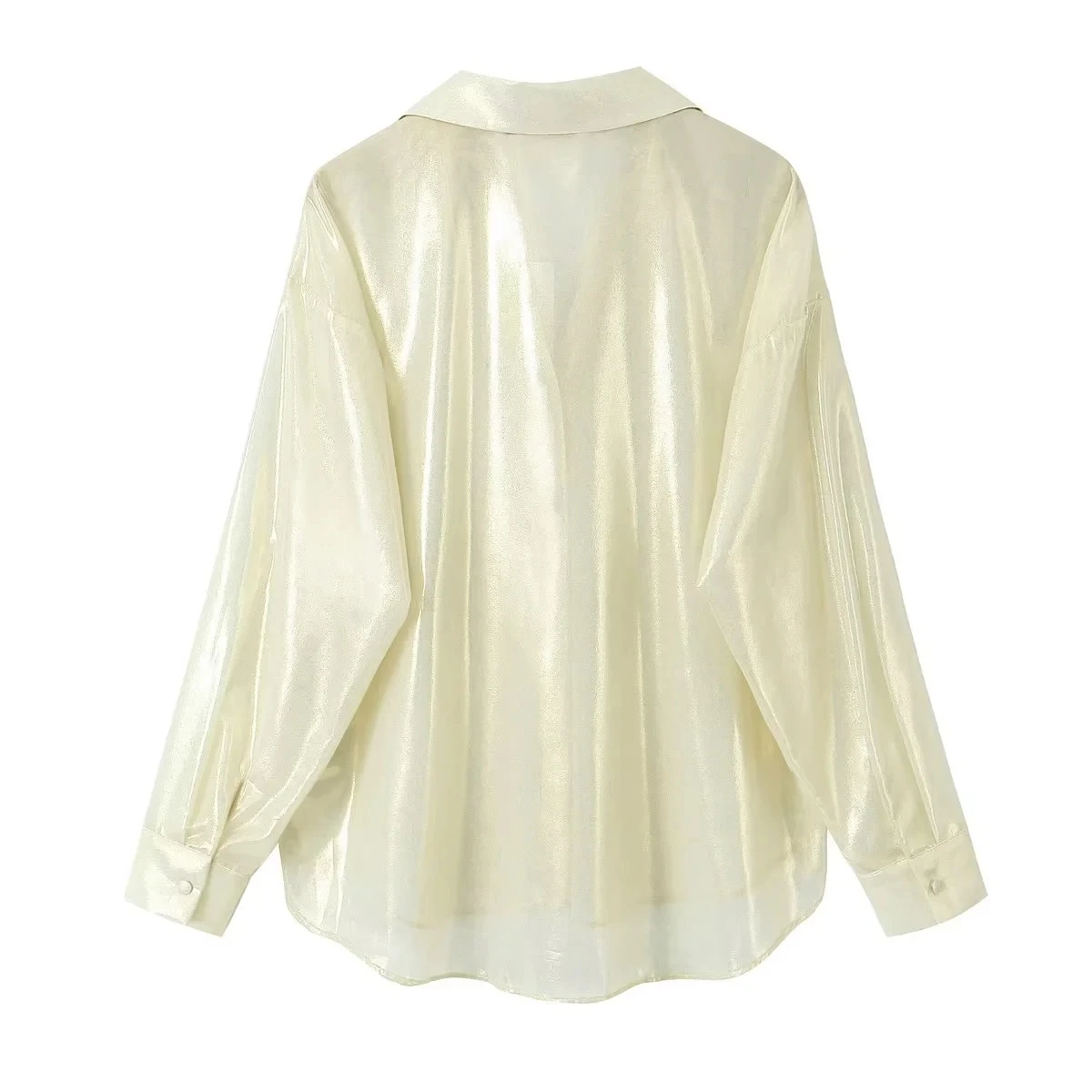 Gold Metallic Yellow Loose Shirts Fashion Woman Blouse 2023 Oversize Korean Autumn Fashion Elegant Vintage Youth Stylish Casual