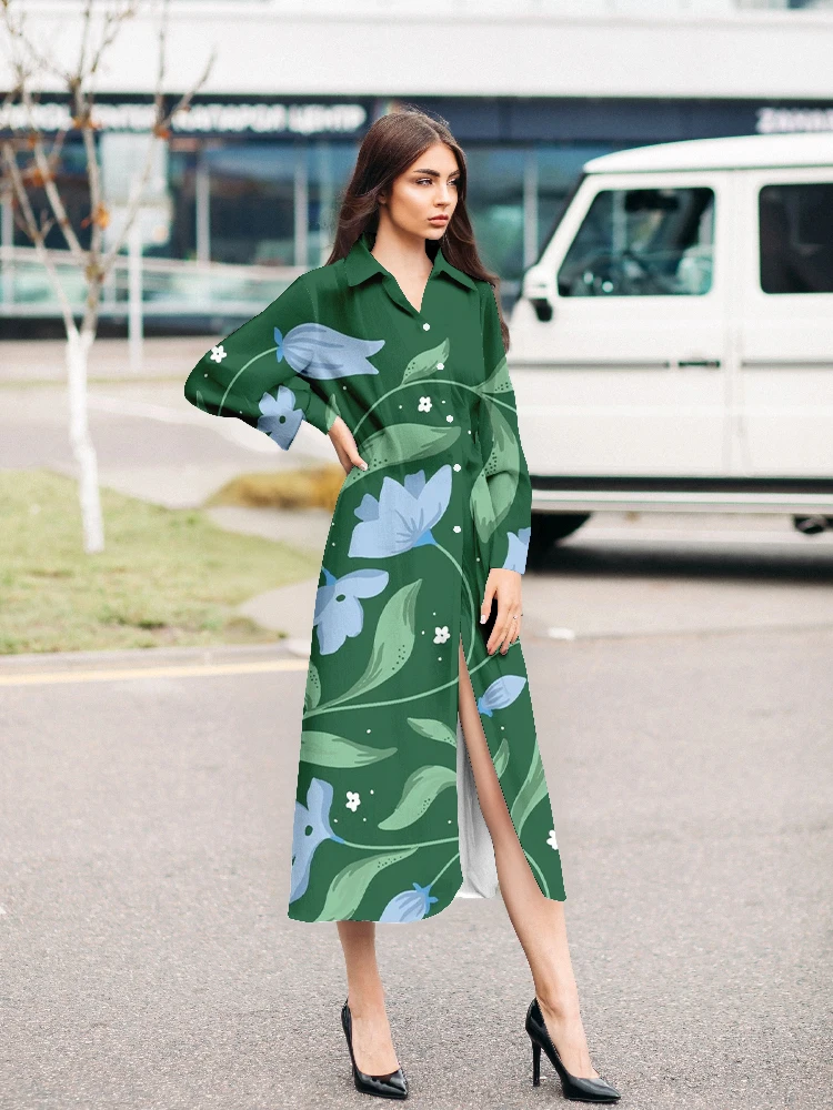 2025 Spring/Summer New Wave Tulip Print street Fashion Dress for Women Senior Loose casual straight shirt dress