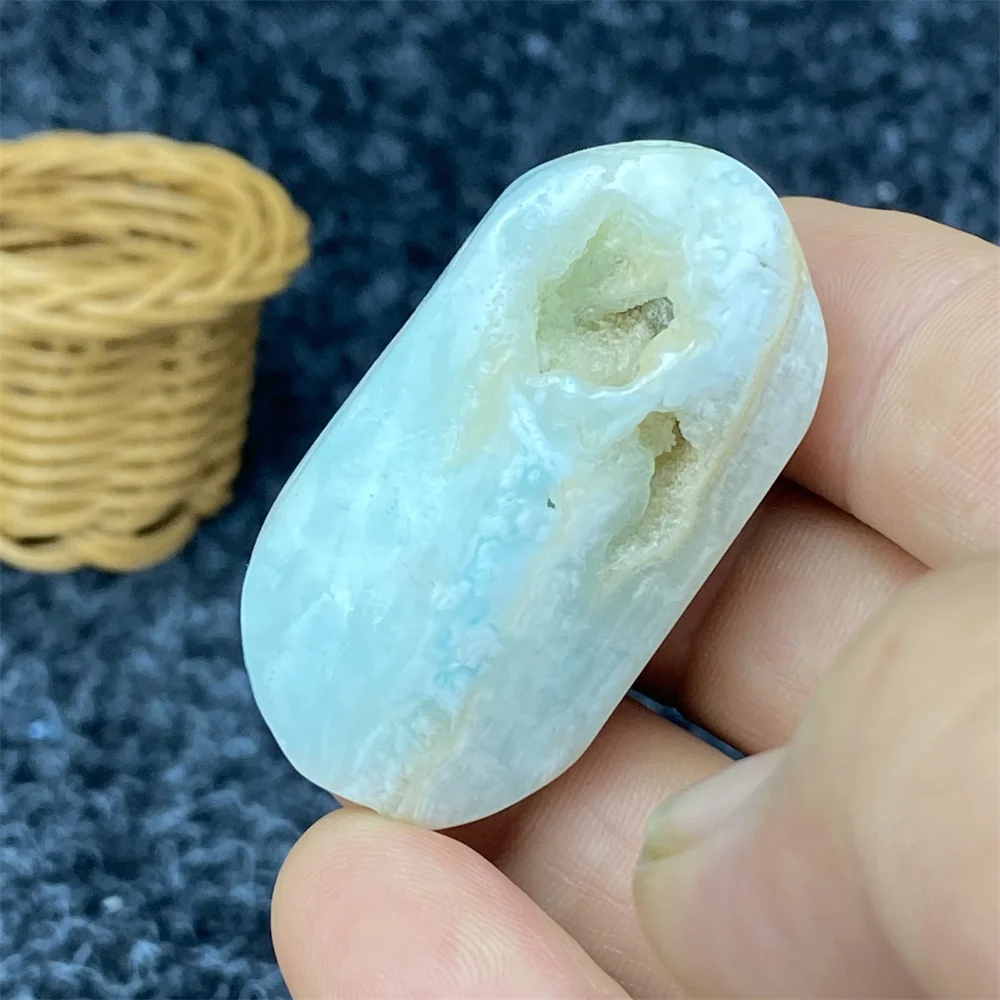 Natural Gemstone Blue Hemimorphite Wear Hand Polished Palm To Play Healing Stone Mineral Crafts Home Decoration