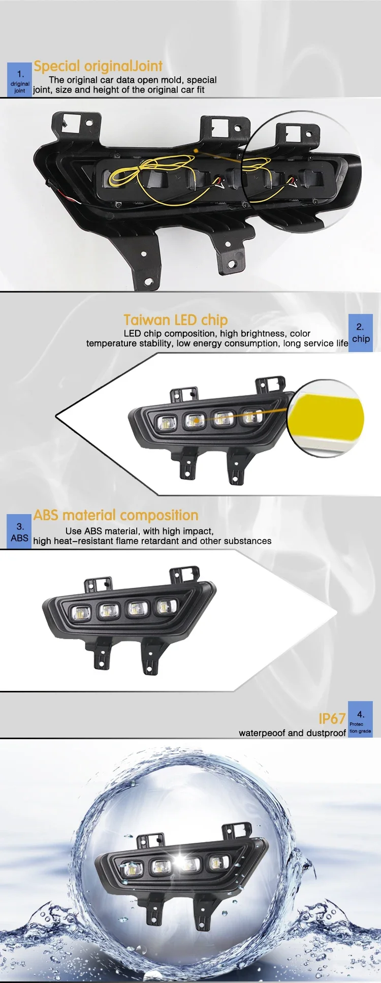 DRL Car Led Daytime Running Light Dynamic Turn Signal Front Fog Light Modification Daylight For Ford Raptor F150 F-150 2022-2023 detail image 3