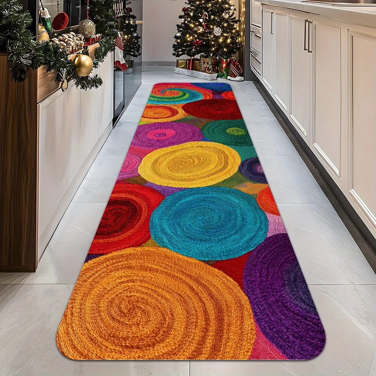VIKAMA Bunter Teppich, Läuferteppich, runder Schlaufenteppich, Küchenteppich, Schlafzimmer, Nachttisch, Bodenmatte, Teppich für Wohnzimmer, Badezimmer, Matte, Zuhause, D