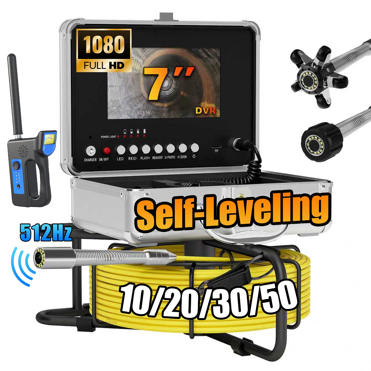 Sewer Inspection Camera -512Hz Self-Leveling Sewer Camera with 17/23mm Probe 5X Zoom , Waterproof Endoscope Camera with 12 LEDS