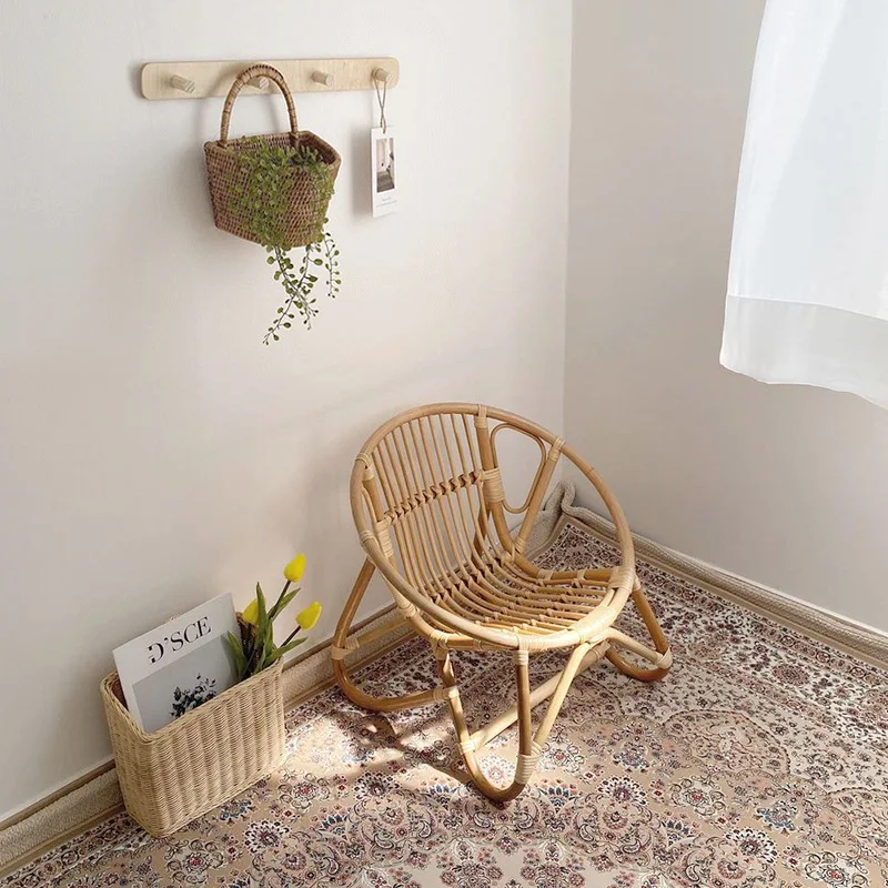 Korean ins homestay wind rattan leisure balcony chair children's room decoration baby small stool Internet celebrity backrest