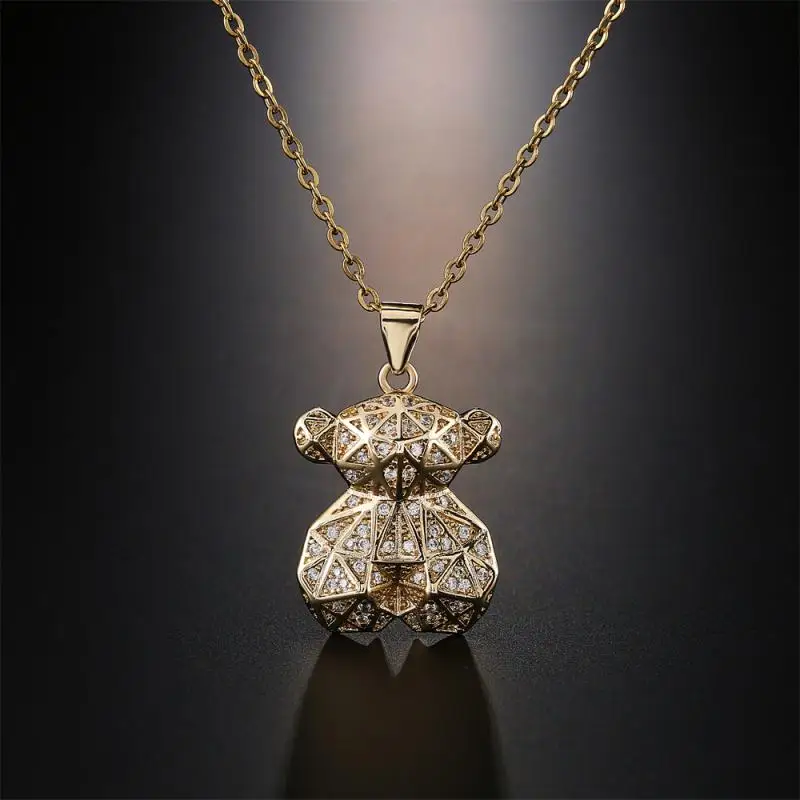 

Creative New Geometric Hollow Zircon Bear Pendant Necklace for Women Luxury Fashion Exquisite Cz Necklace Animal Jewelry Gift