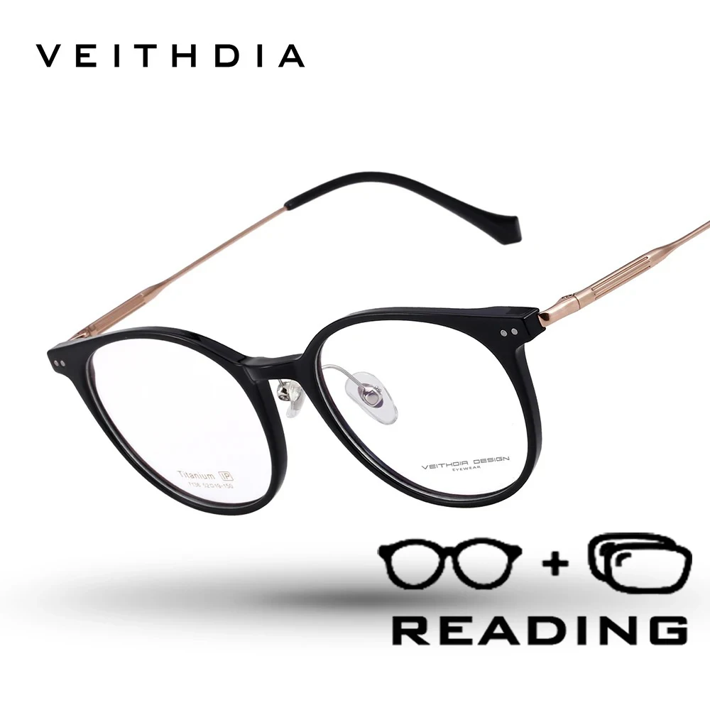 

VEITHDIA брендовые модные круглые очки для чтения с блокировкой света, поликарбонатные линзы из титанового сплава + 1,00 +1,50 +2,00 +2,50 R71360