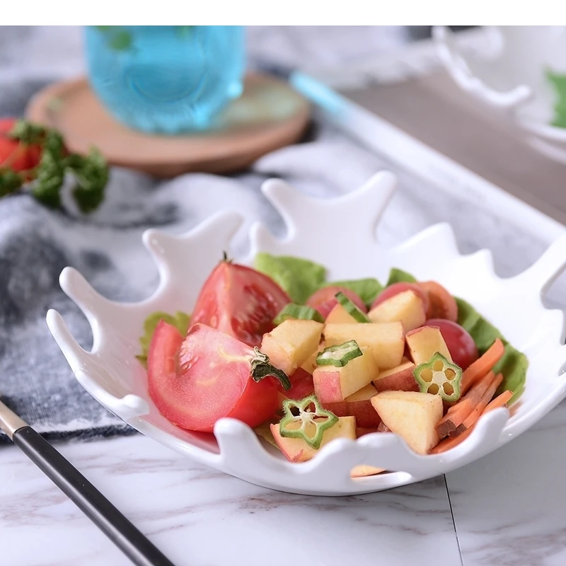 

Чистая белая коралловая тарелка для ресторана, фруктового салата, десертная посуда, декоративная домашняя кухня, нерегулярная керамическая посуда