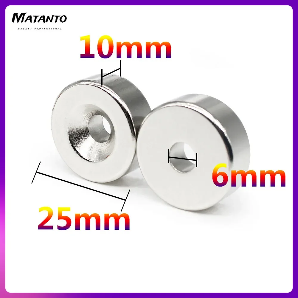 

1/2/5/10/15PCS 25x10-6 mm Disc Countersunk Neodymium Magnet 25*10 mm Hole 6mm 25X10-6mm N35 Round Permanent Magnet 25*10-6