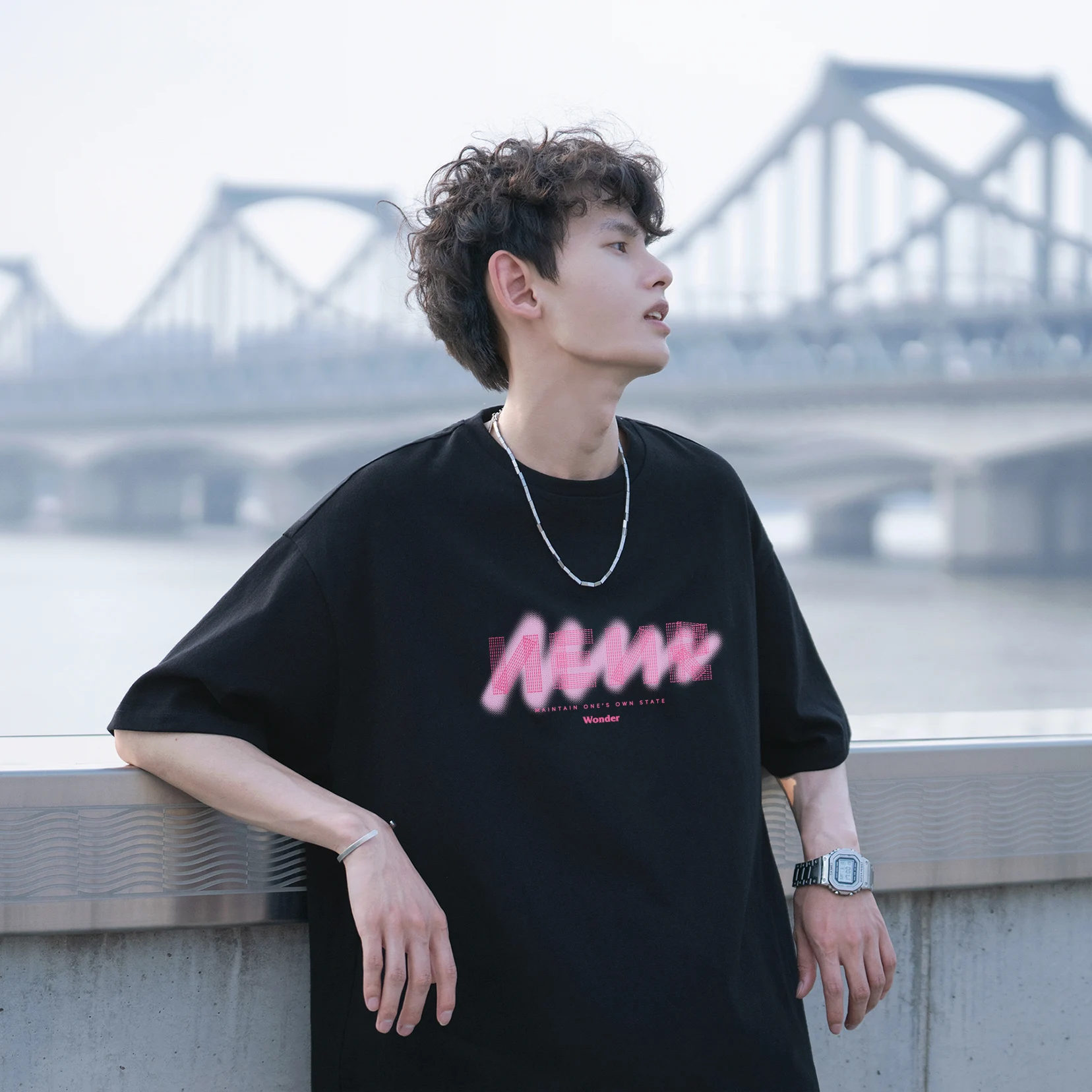 Pure Cotton Men's T-Shirt Summer Loose Half Sleeve Youth Fashionable Printed Breathable round Neck Short Sleeve Casual Top