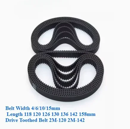 1/2pcs 2M Closed Loop Rubber Timing Belt Width 4/6/10/15mm Length 118 120 126 130 136 142 158mm Drive Toothed Belt 2M-120 2M-142