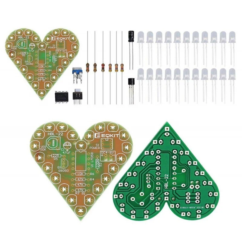 Heart Shaped Respiratory Lamps Set, LED Red, White, Green, Electronic Production for 39; DIY learning DC 4V-6V