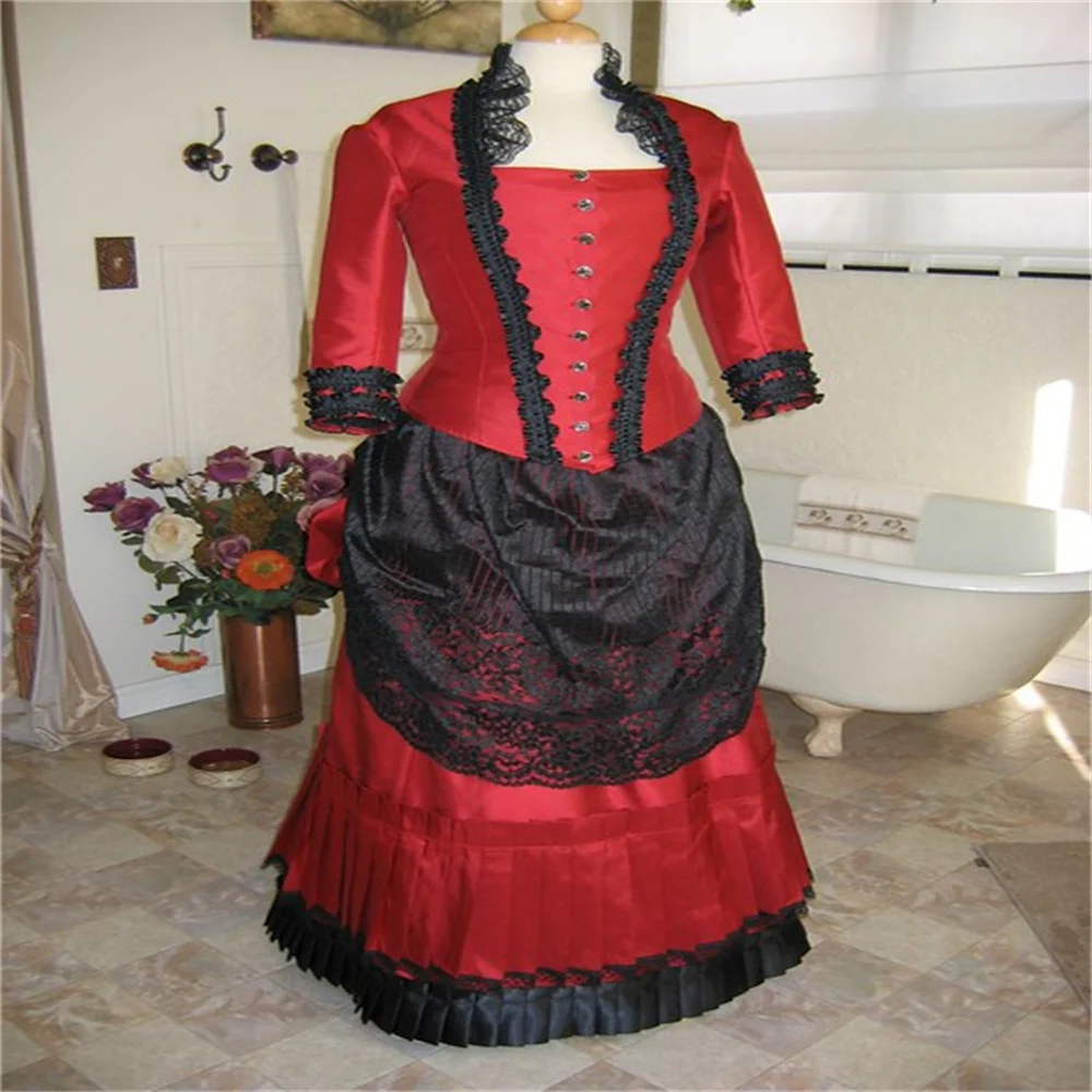 18th Victorian Bustle Dress Ball Gown Red Victorian Lady Walking Dress Classical Vintage Gothic Southern Belle Dress Ball Gown