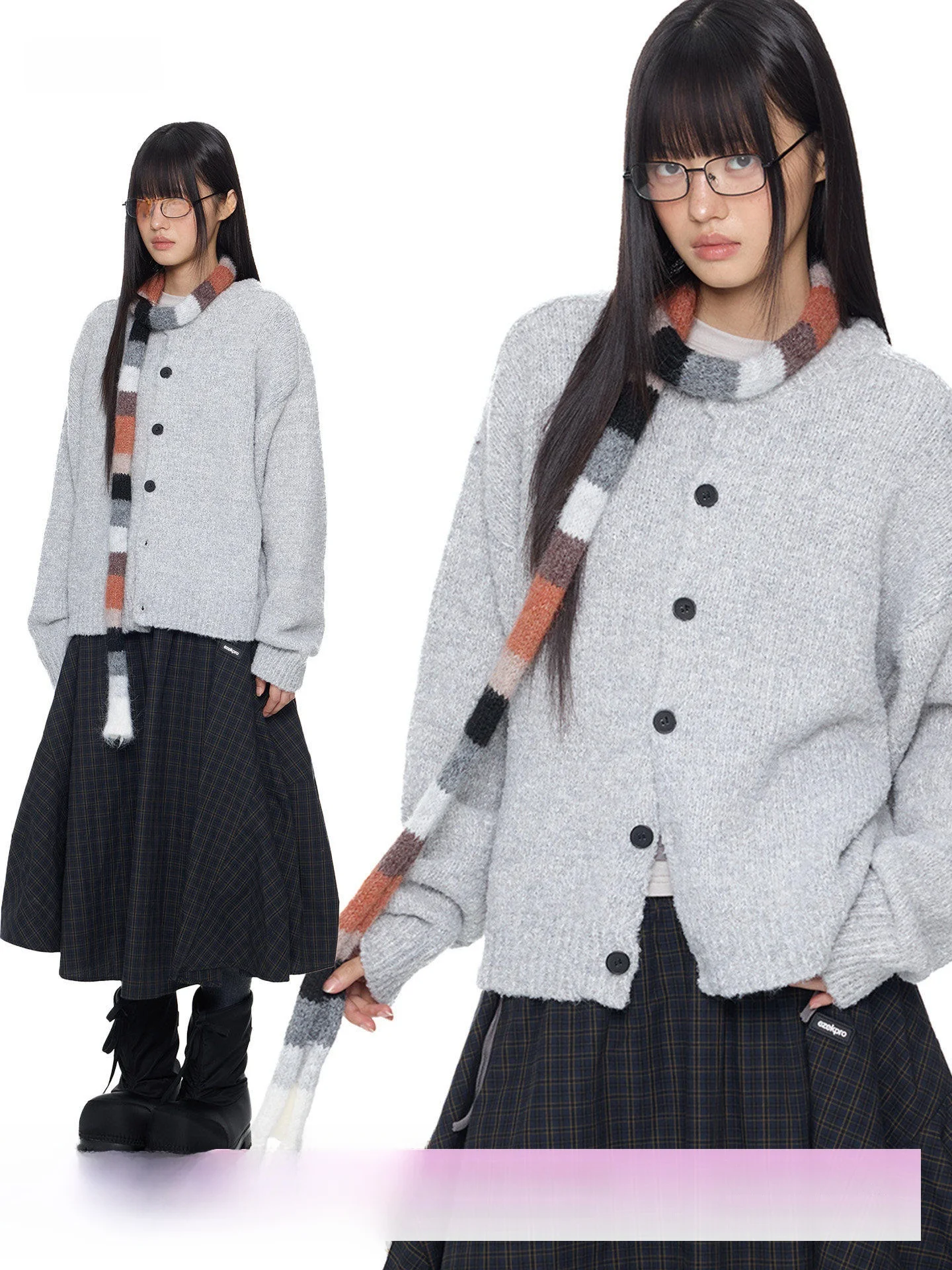 

EZEK Button-Up Knitted Cardigan Casual Loose Women's Autumn Winter Faion Vintage Sle Sweatirt Coat Lazy Sle Top