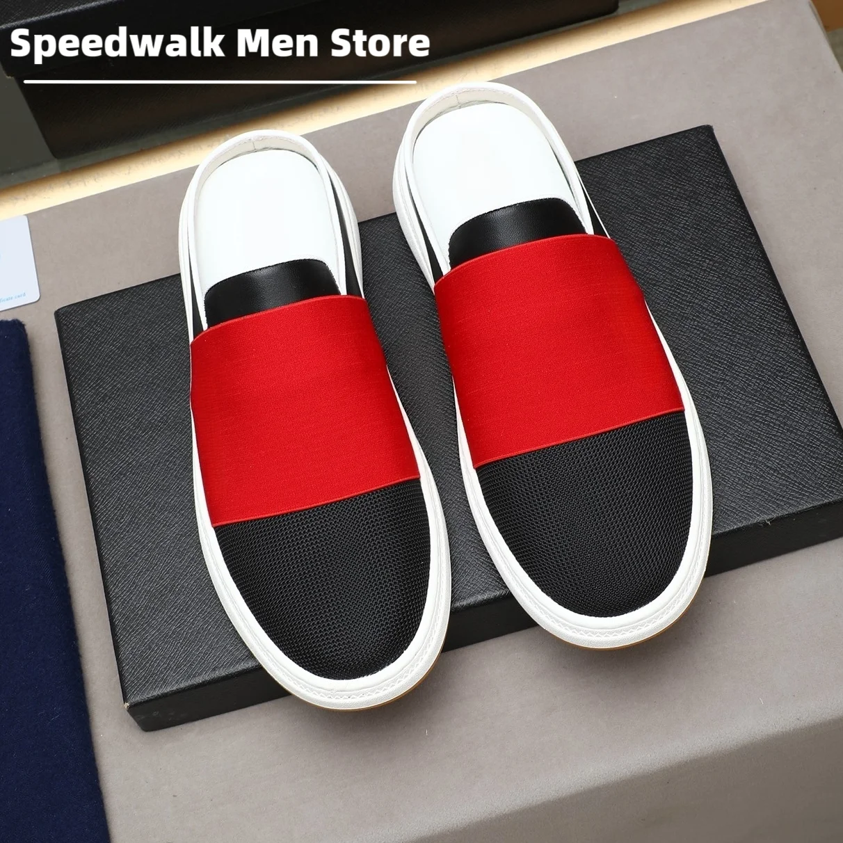 Fashion Men Backless Platform Mule Shoes Color Stitching Breathable Mesh Slip On Casual Loafers Non Slip Rubber Sole Walking