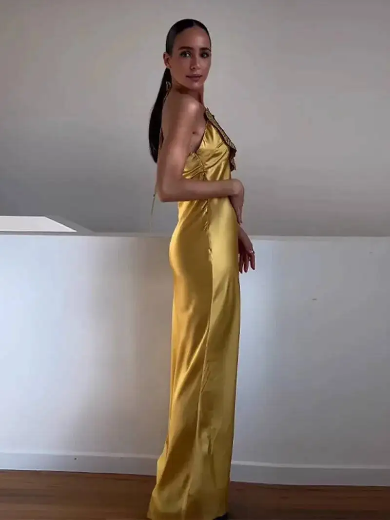 Elegante Party frauen Kleid 3D Blume Halfter Ärmellose Backless Meerjungfrau Satin Weibliche Kleider Sommer Chic Abend Dame Robe