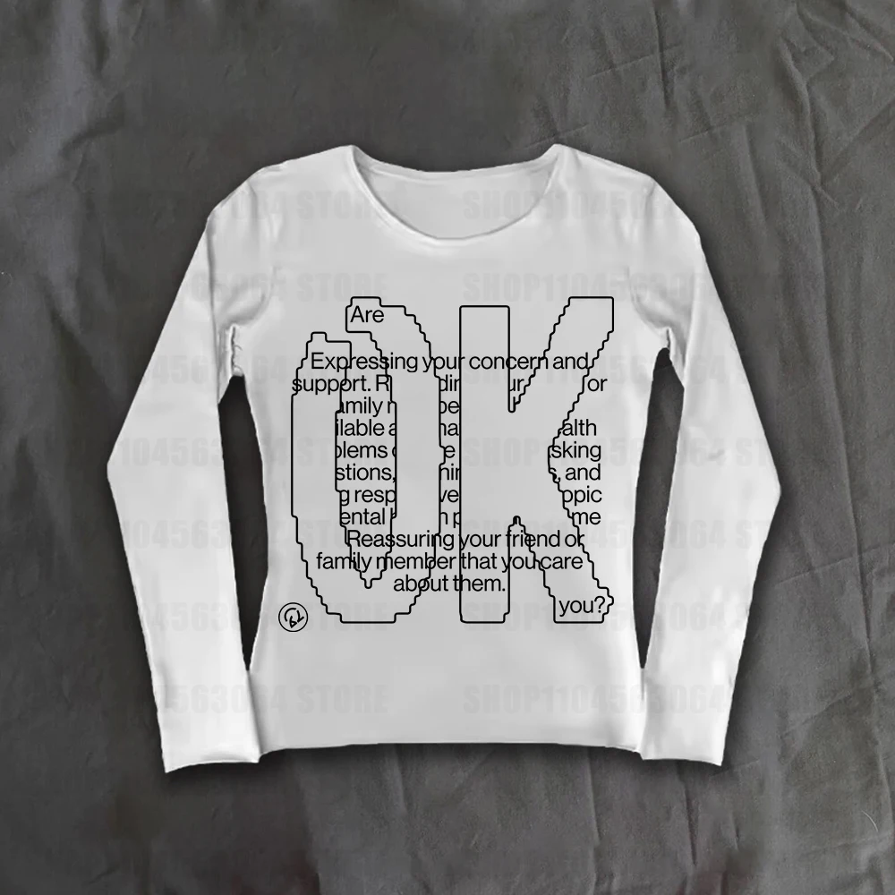 

EMO Хип-Хоп Y2K Футболка с длинным рукавом с принтом Harajuku Повседневная футболка с буквенным принтом Рок Готический топ Панк Ретро Футболка с длинным рукавом