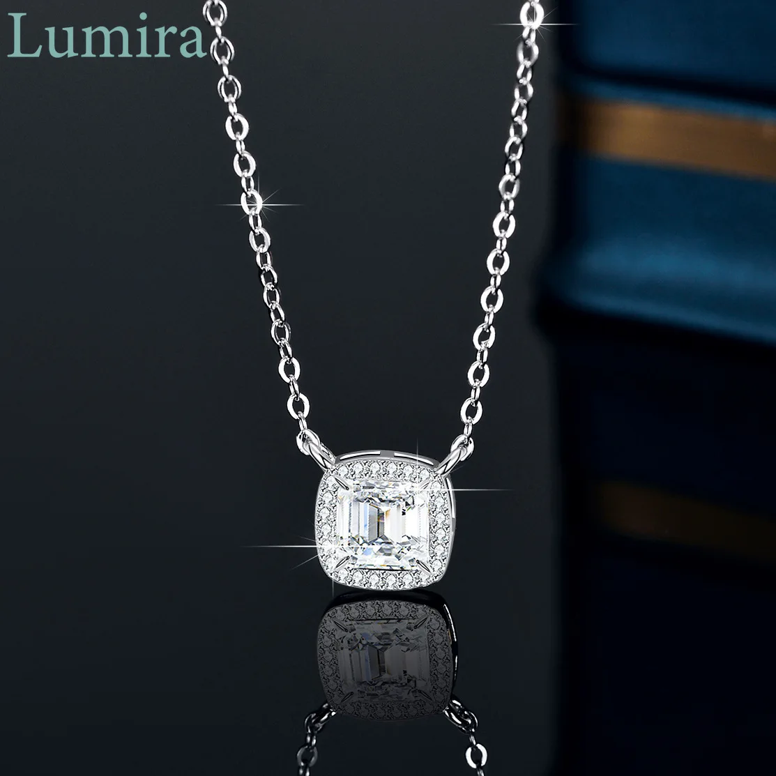 

Lumira Luxury Pagoda-Cut Pendant 1 Carat Fashion Square-Cut Moissanite Platinum PT950 Necklace for Women Anniversary Gift