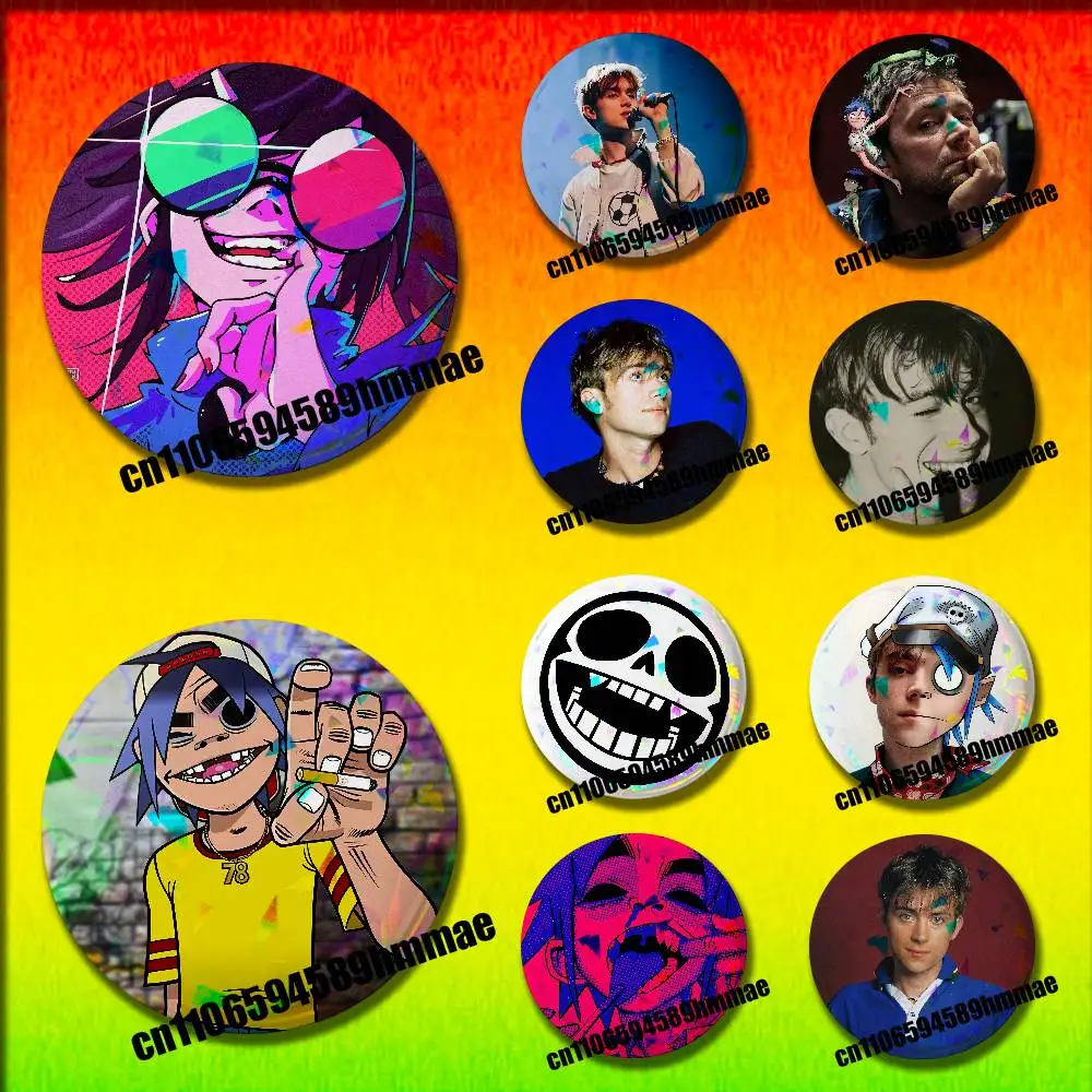 

For D-Damon Albarn G-Gorillaz Emblem Round Pins Insignia Badge Cover Ornament 32mm Brooch Button Cosplay