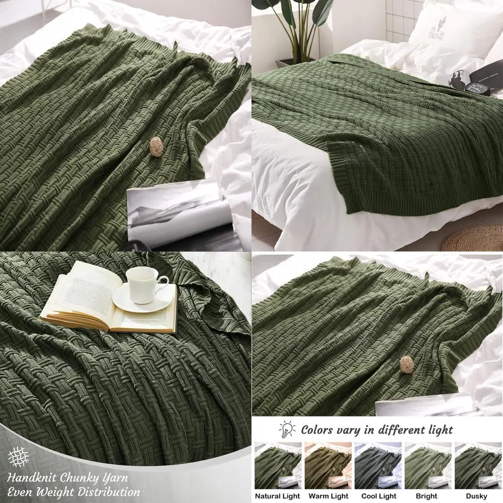 

Green Forest 100% Acrylic Knitted Throw Blanket, 90" x 90" for Couch and Sofa