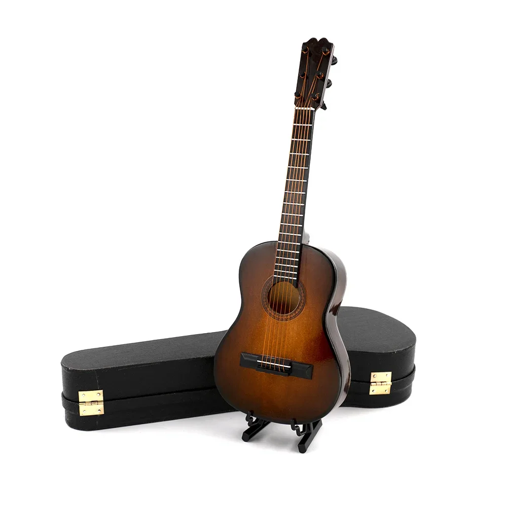 Wooden Miniature Brown Guitar Model Mini Musical Instrument for 1/12 Dollhouse Accessories 1/6  figure Home Decoration
