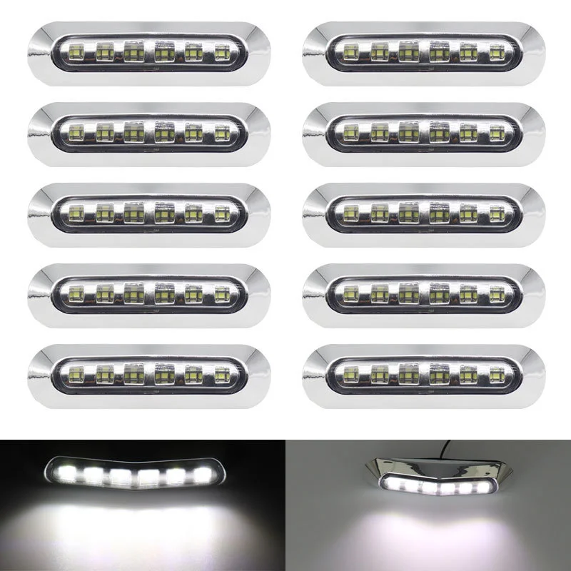 10PCS Truck Side Marker Light Trailer Clearance Lights 12-24V Parking Light Waterproof 6LED Tail Lights Red Amber White