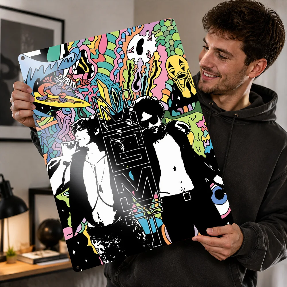 MGMT Character Collage Textured Metal Poster Psychedelic Wall Art For Bedroom Customized Aluminum Sign Album Collector Gift Idea