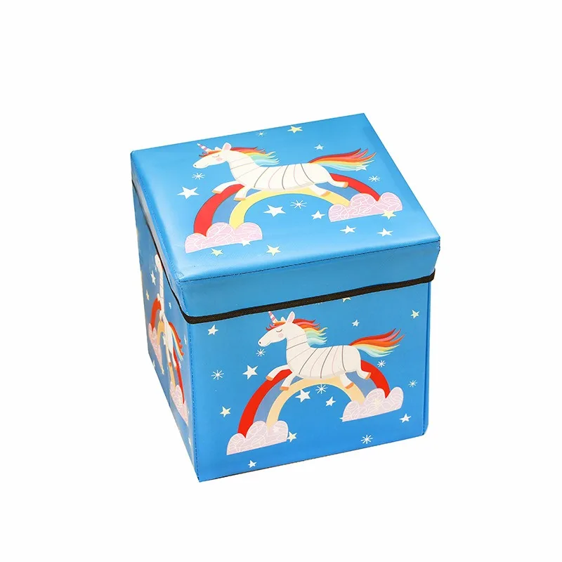 Cartoon Foldable Storage Box for Kids, Square Toy Organizer, Household Storage Box, Fabric Stool