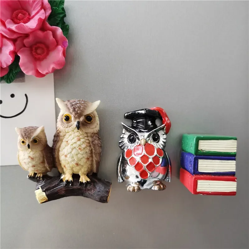 Owl Kitchen Decoration Fridge Magnet Athena's Pet Painted Electroplated Owl Dr. Germany Greece Spain Tourist Souvenirs Decor