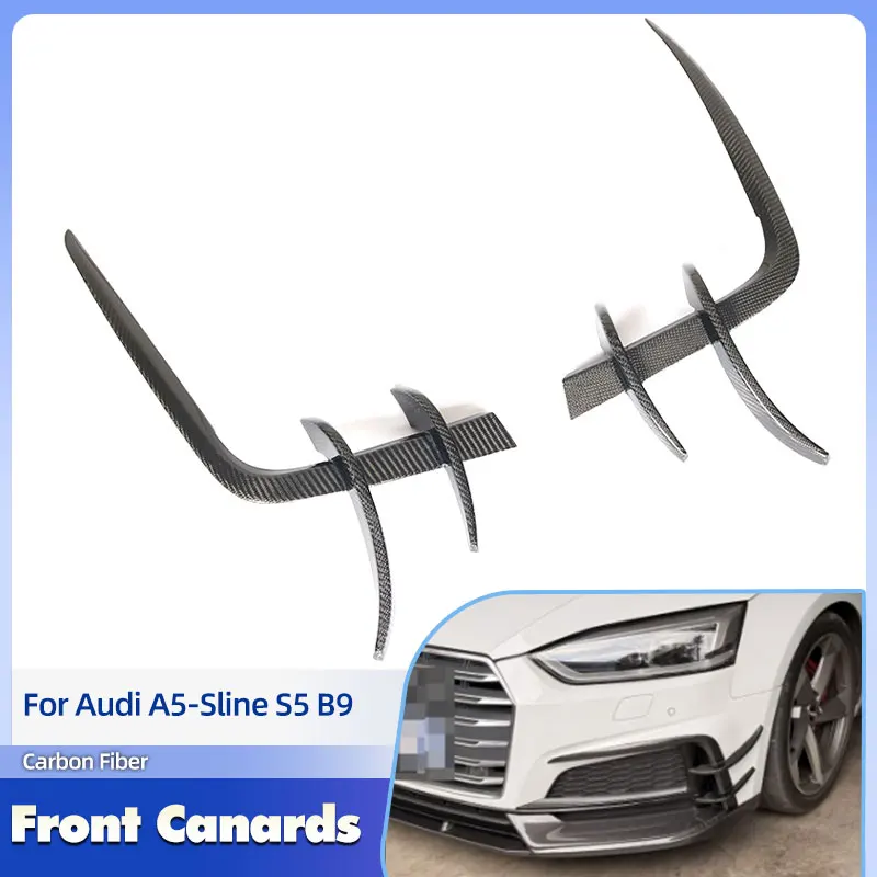 

Car Front Bumper Candards Carbon Fiber for Audi A5-Sline S5 B9 2017-2019 Fog Lamp Grill Cover Trim Front Fins Vent Trims FRP