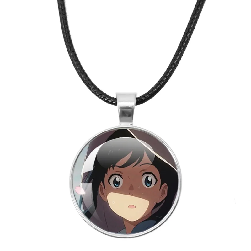 Hot Sales Anime W-Weathering with you Character Hodaka and Hina 25mm Silver-plated Leather Necklace Glass Handmade Jewelry Gift