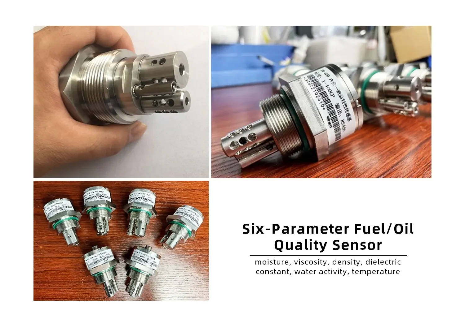fuel quality sensor for measuring temperature, moisture, viscosity, density, dielectric constant, water activity