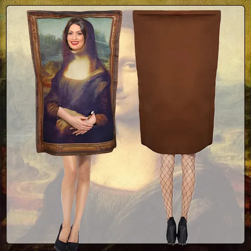 Disfraces de Halloween para adultos, mujeres y hombres, pintura de Mona Lisa, Cosplay, mono de grito, actuación de fiesta, broma, accesorio divertido U NM33