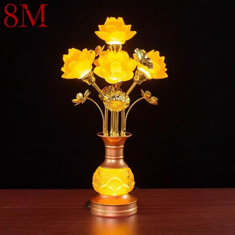 8M Colored LED Lotus Table Lamp For Buddha Lamp Household Buddha Hall Lamp Glass Lamp Temple Worship Buddha Front Lamp