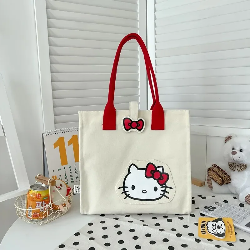 Cute cartoon printed Hello Kitty canvas bag female 2025 Sanrio new popular student class tote bag large capacity shoulder bag