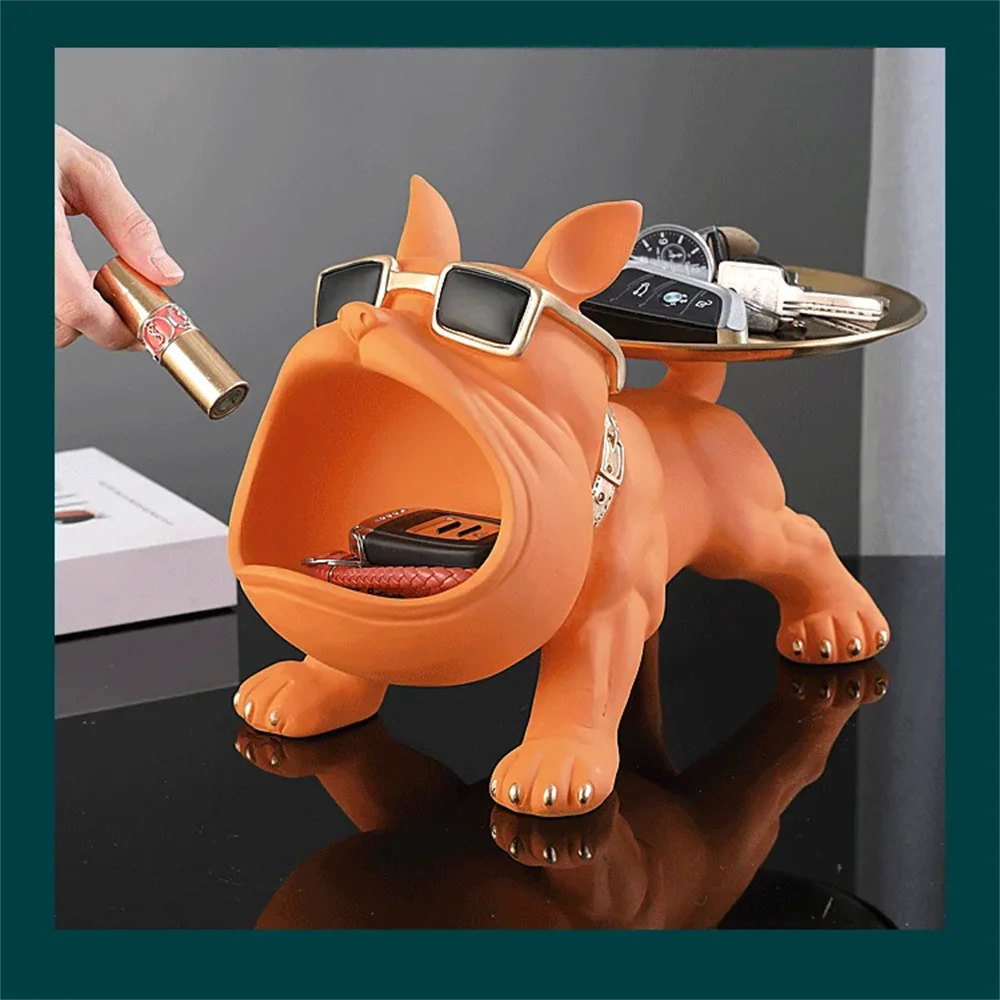 

Bulldog Table Sculpture with Pallet Resin Sculpture Decor Entrance Crafts Candy Sundries Household Supplies for Home Living Room