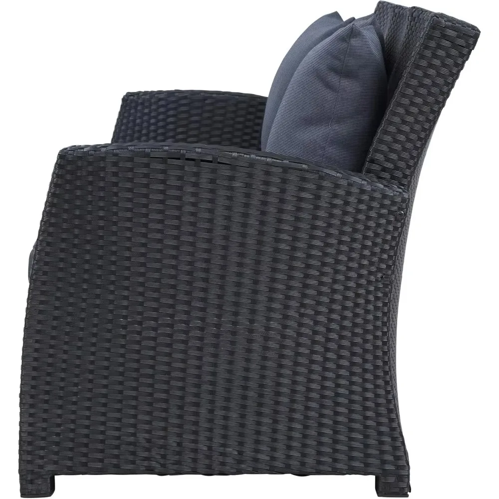 Outdoor Patio Furniture Set 4-Piece Conversation Set Black Wicker Furniture Sofa Set with Dark Grey Cushions