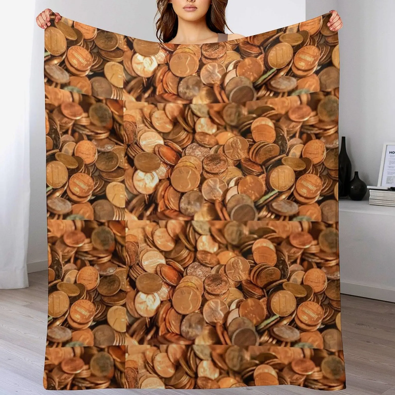 Pennies, Pile of pennies. change pile,cents Throw Blanket Decorative Soft Throw Blanket for Couch Sofa