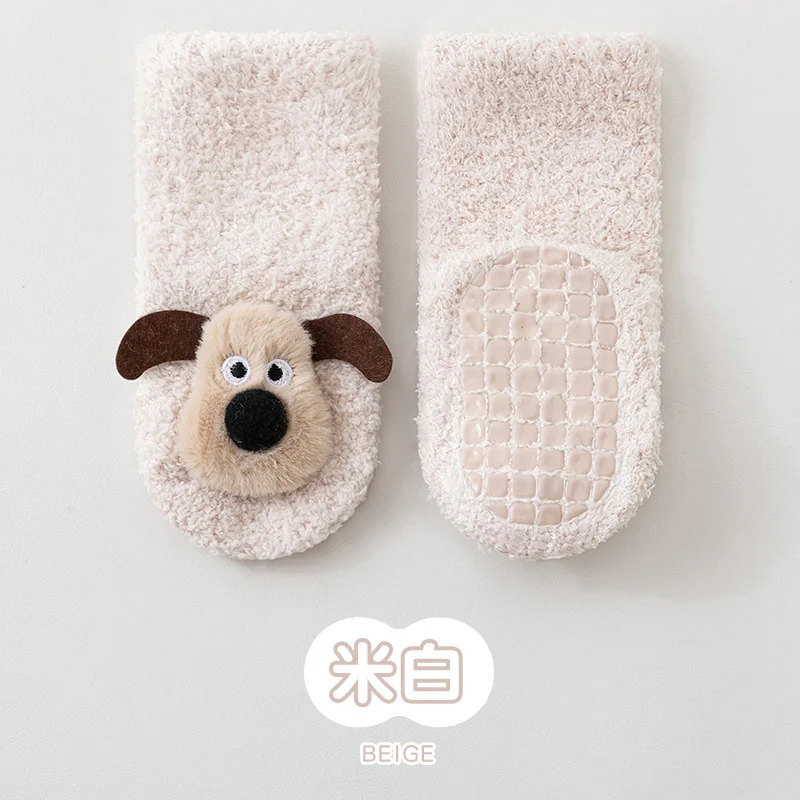 Детские зимние термоноски, 2 пары, ультрамягкие плюшевые полусторонние противоскользящие носки-тапочки для щенков для новорожденных, ползающих малышей