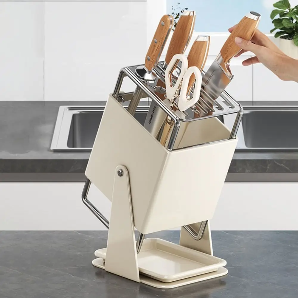 

Stable Stainless Steel Cutter Holder Anti-slip Rotatable Chopstick Bucket Space Saving Large Capacity Cutlery Organizer Kitchen