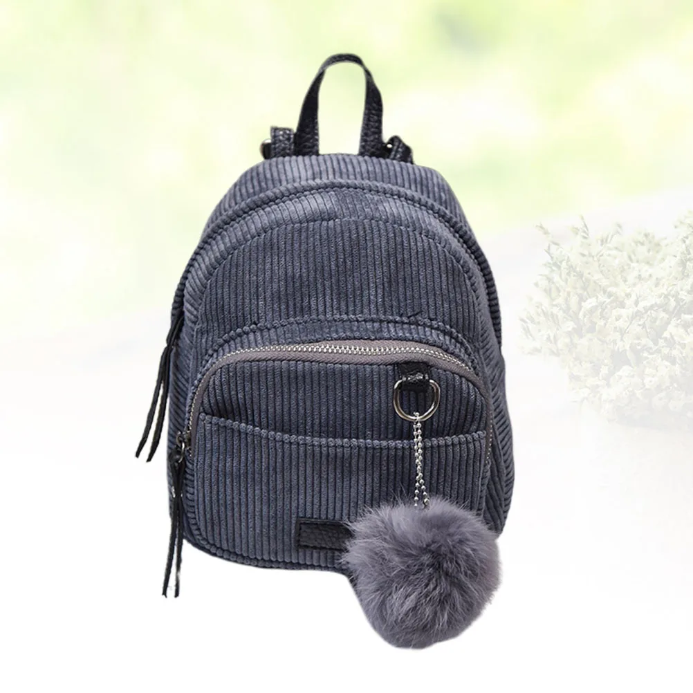 Blauw Grijs Corduroy Rugzak Haarbal Satchel Casual Dagrugzak Reizen School Boekentas voor Meisjes Mode Lichtgewicht Student