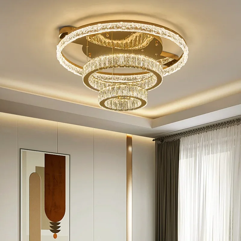 豪華な雰囲気のルームシーリングランプ 丸型クリスタル デュプレックスヴィラ ライトラグジュアリーダイニング マスターベッドルーム リビングルーム